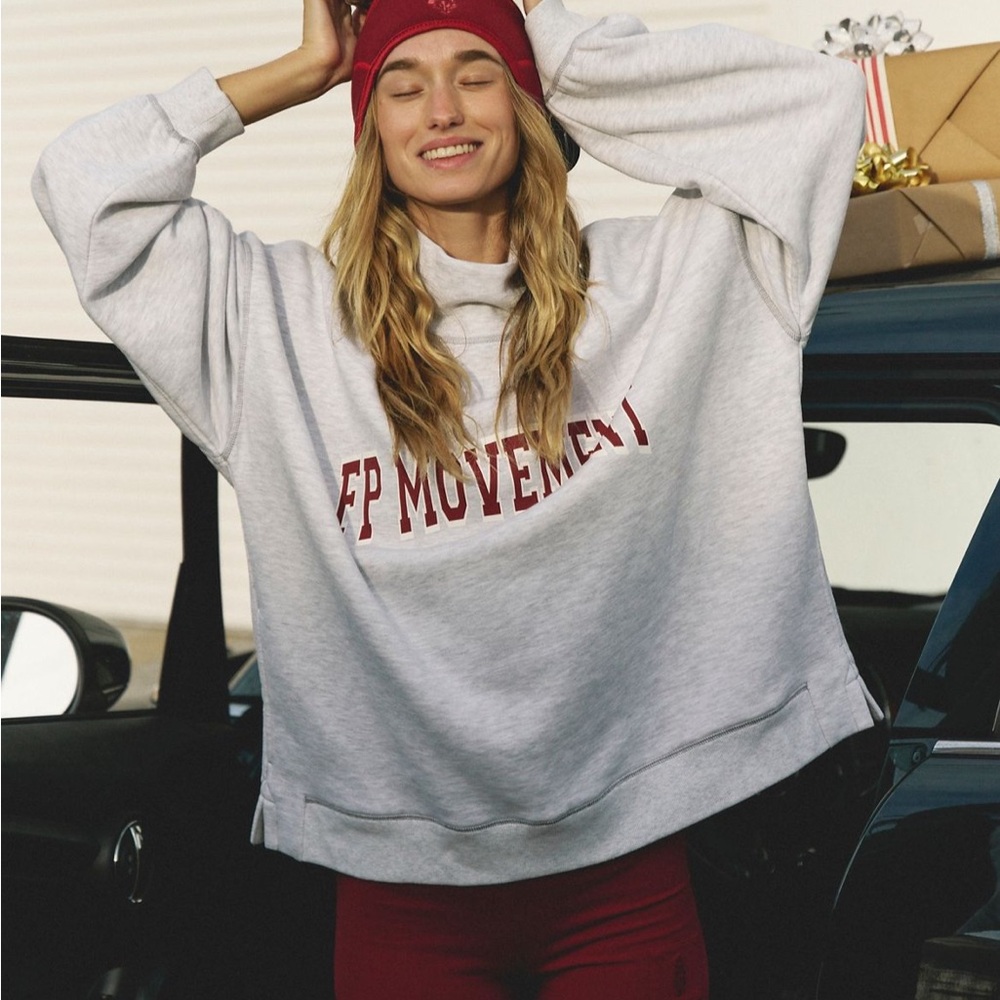 FP movement free people victory set maroon biker shorts and crewneck